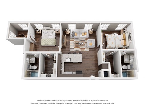 Floor plan for 2 beds, 2 baths, 764 sqft